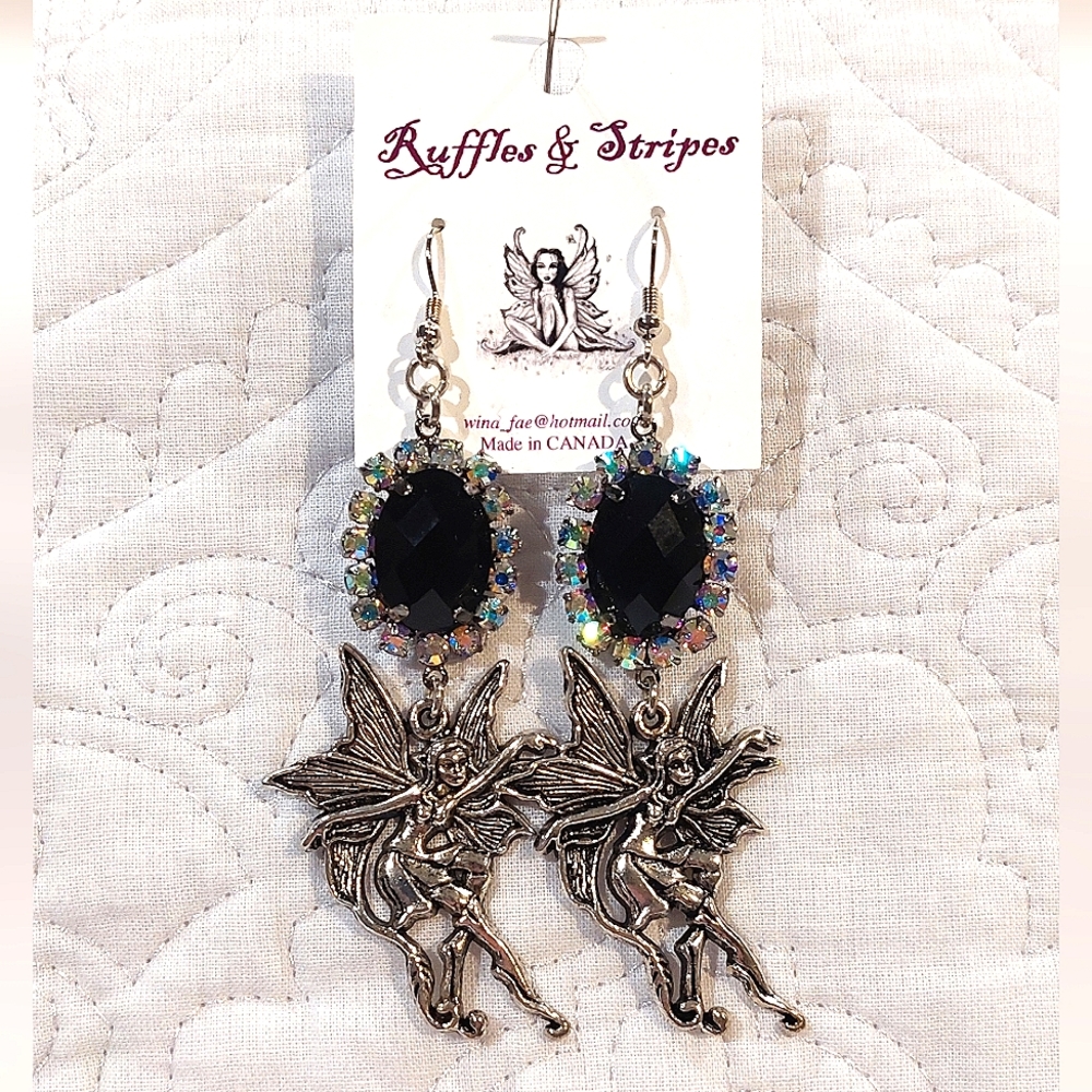Ruffles & Stripes Women's Large Iridescent Gem and Fairy Dangle Earrings NWT